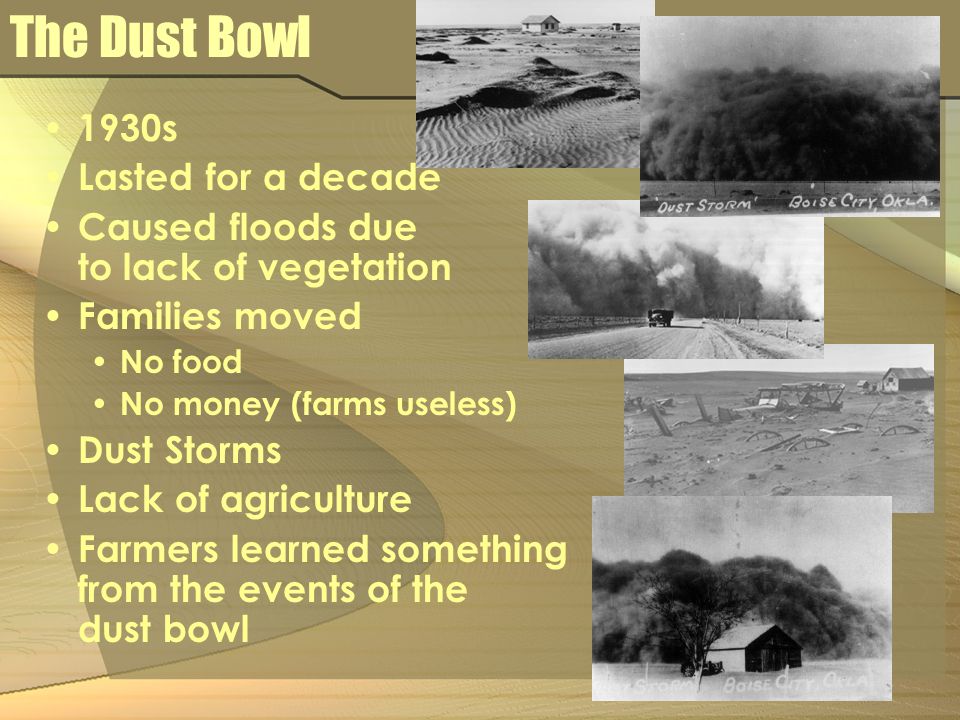 The problem of soil erosion during the dust bowl of 1930s